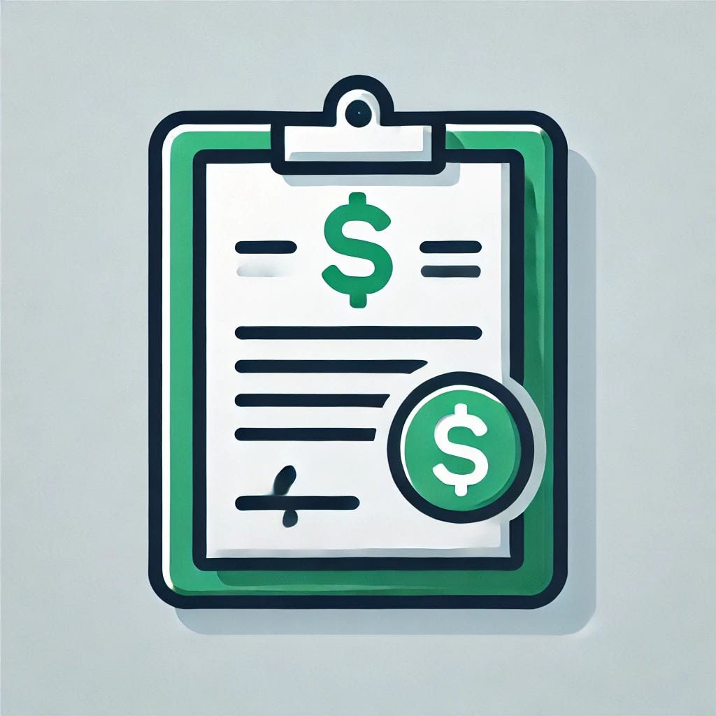 A clean and modern icon of a job board represented by a clipboard with a document outline, featuring a green dollar sign overlay. The clipboard is sleek with a minimalist design, and the dollar sign is prominently displayed to convey the idea of salary or payment. The overall style is flat and vector-based, suitable for a professional job board platform.