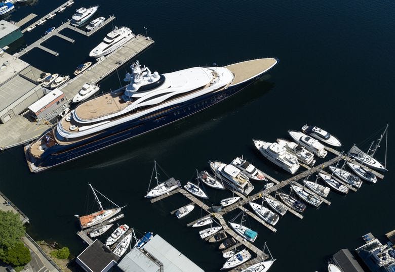 Meta CEO Mark Zuckerberg’s megayacht, Launchpad, sits at a Lake Union dock on Wednesday in Seattle. (Nick Wagner / The Seattle Times)