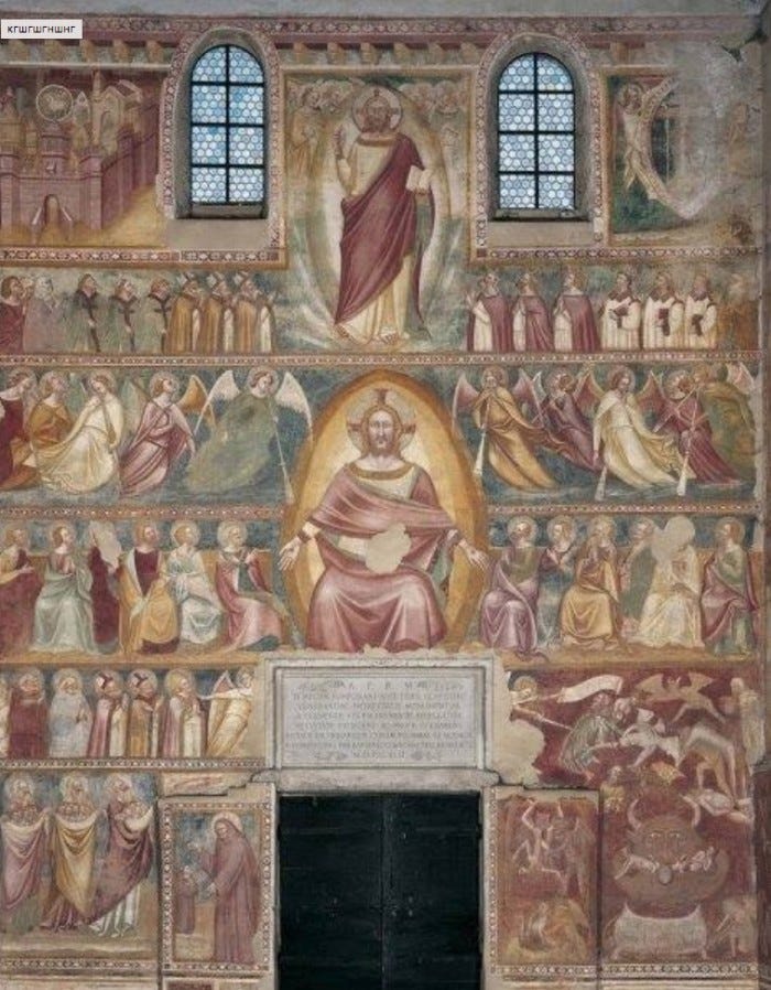 Aqui está a imagem do Anticristo na parede de um antigo mural italiano do século XIV