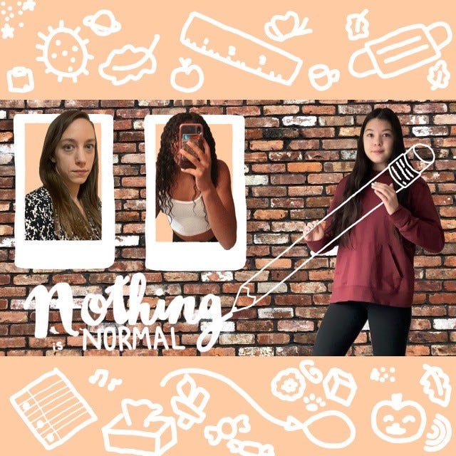 headshots of Lauren and Rachel, posted on a brick wall