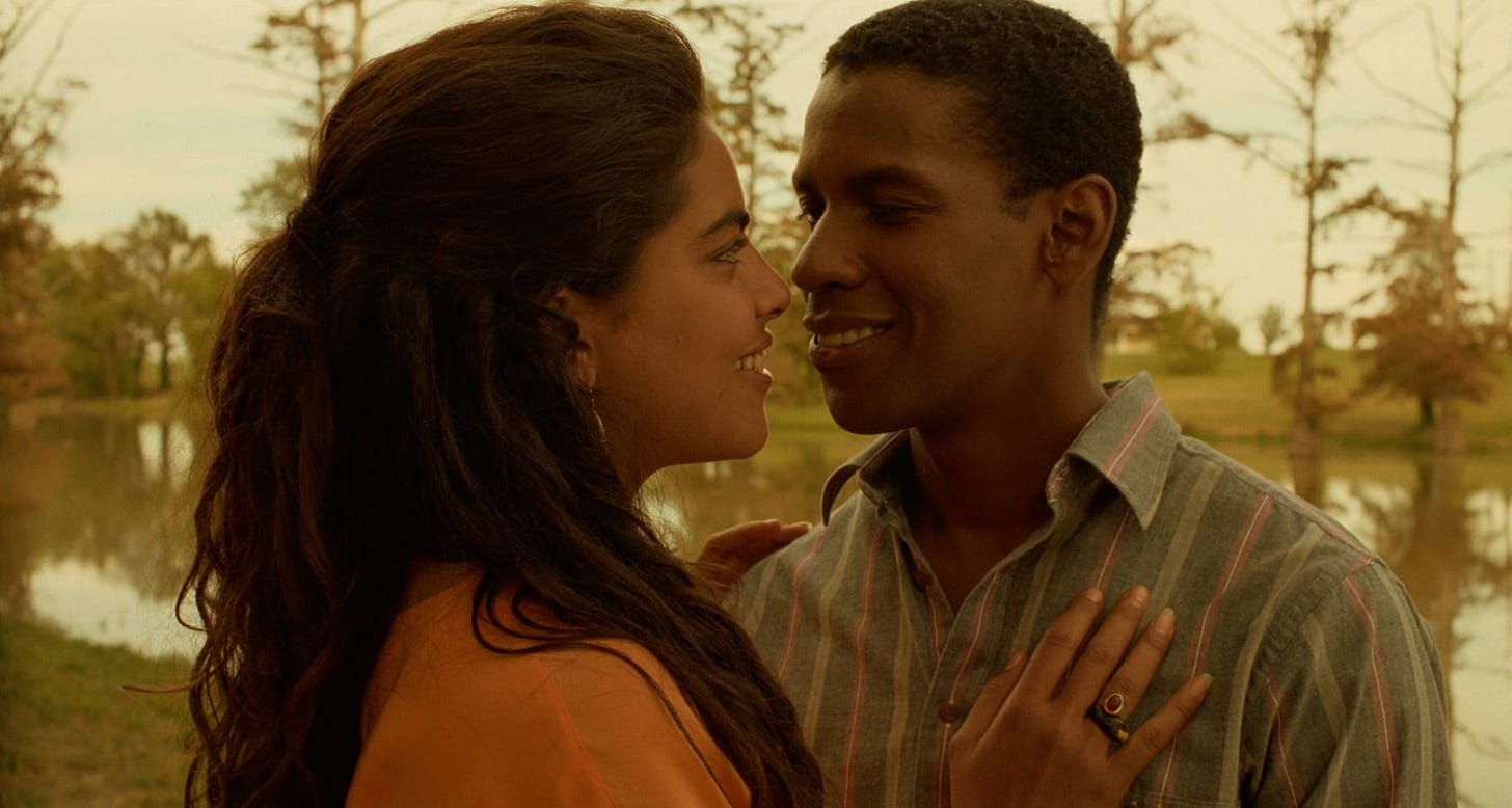 Mississippi Masala | Still features Sarita Choudhury as Mina and Denzel Washington as Demetrius in a loving embrace.