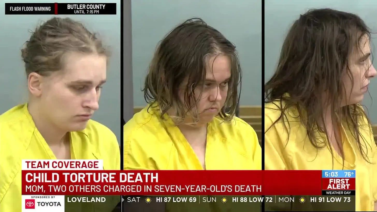 May be an image of text that says 'FLASH FLO0D WARNING BUTLER BUTLERCOUNTY COUNTY UNTIL :15PM TEAM COVERAGE CHILD TORTURE DEATH MOM, TWO OTHERS CHARGED IN SEVEN-YEAR-OLD'S SEVEN- DEATH SPONSORED BY LOVELAND SAT HI 87 LOW 69 SUN 88 LOW 72 MON 19 TOYOTA 5:03 76° ALERT FIRST HI 91LOW73 91 LOW 73'