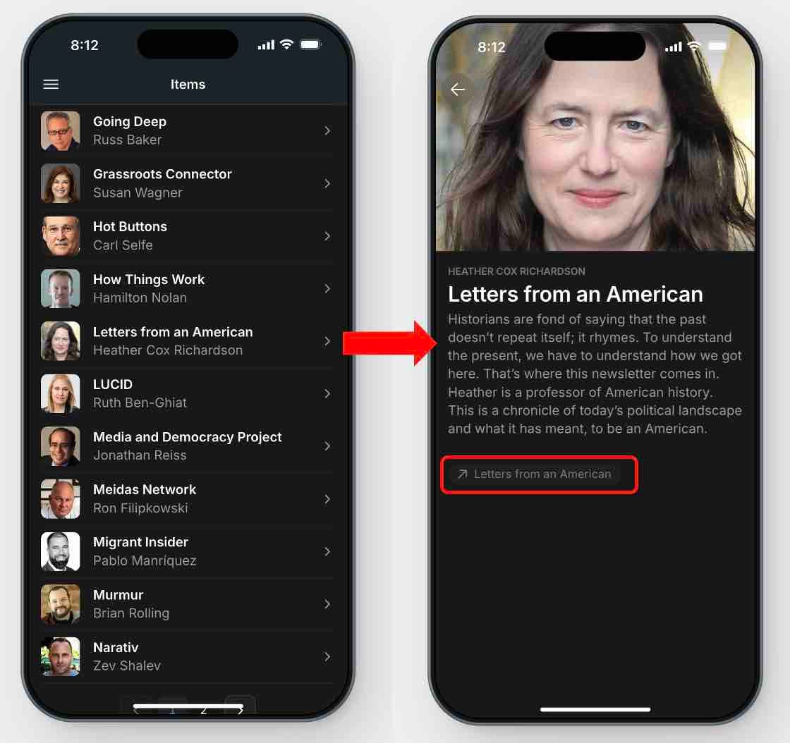 Scroll through the app for different newsletters