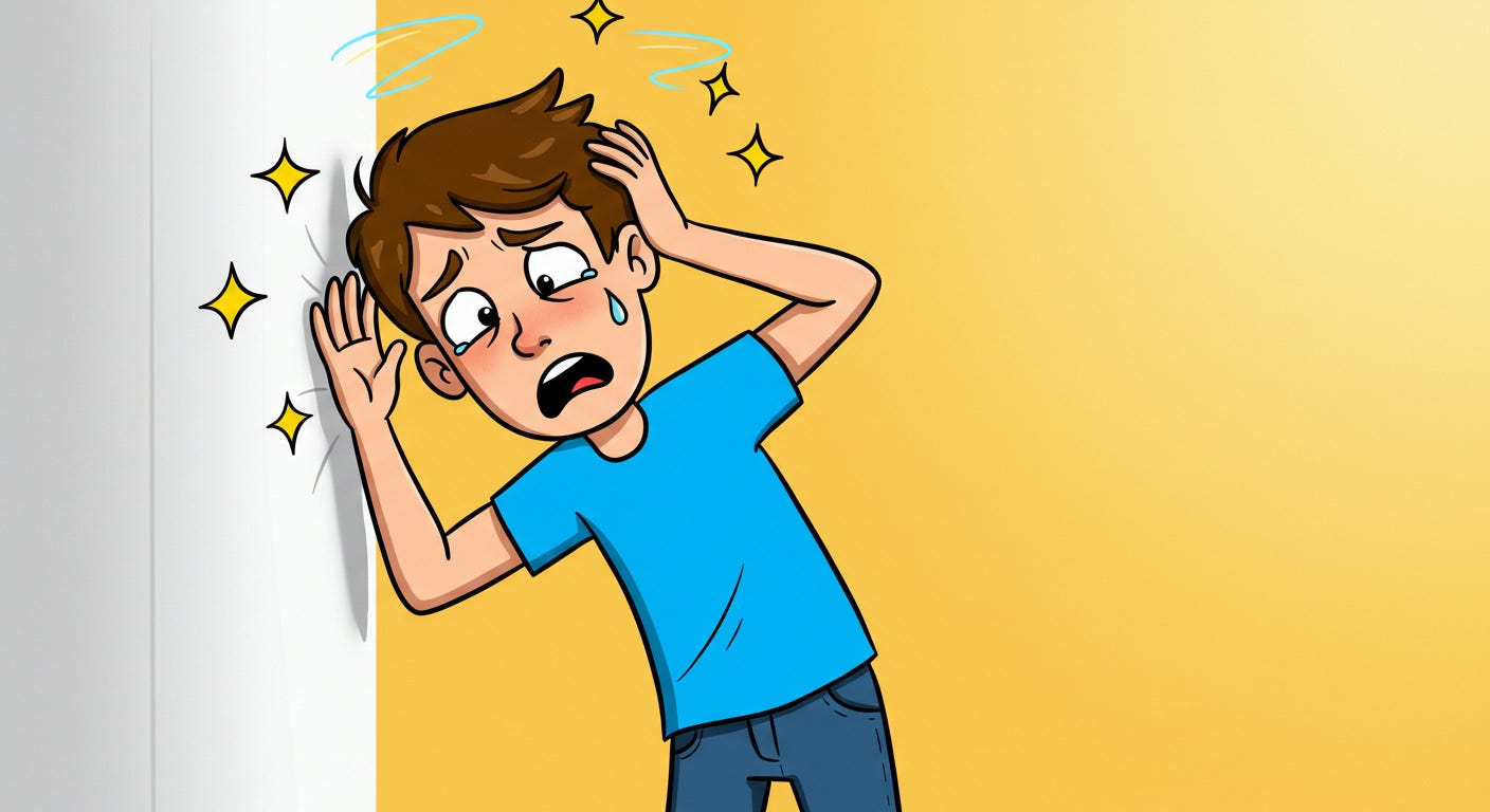 A cartoon of someone who has just banged his head, generated in ImageFX