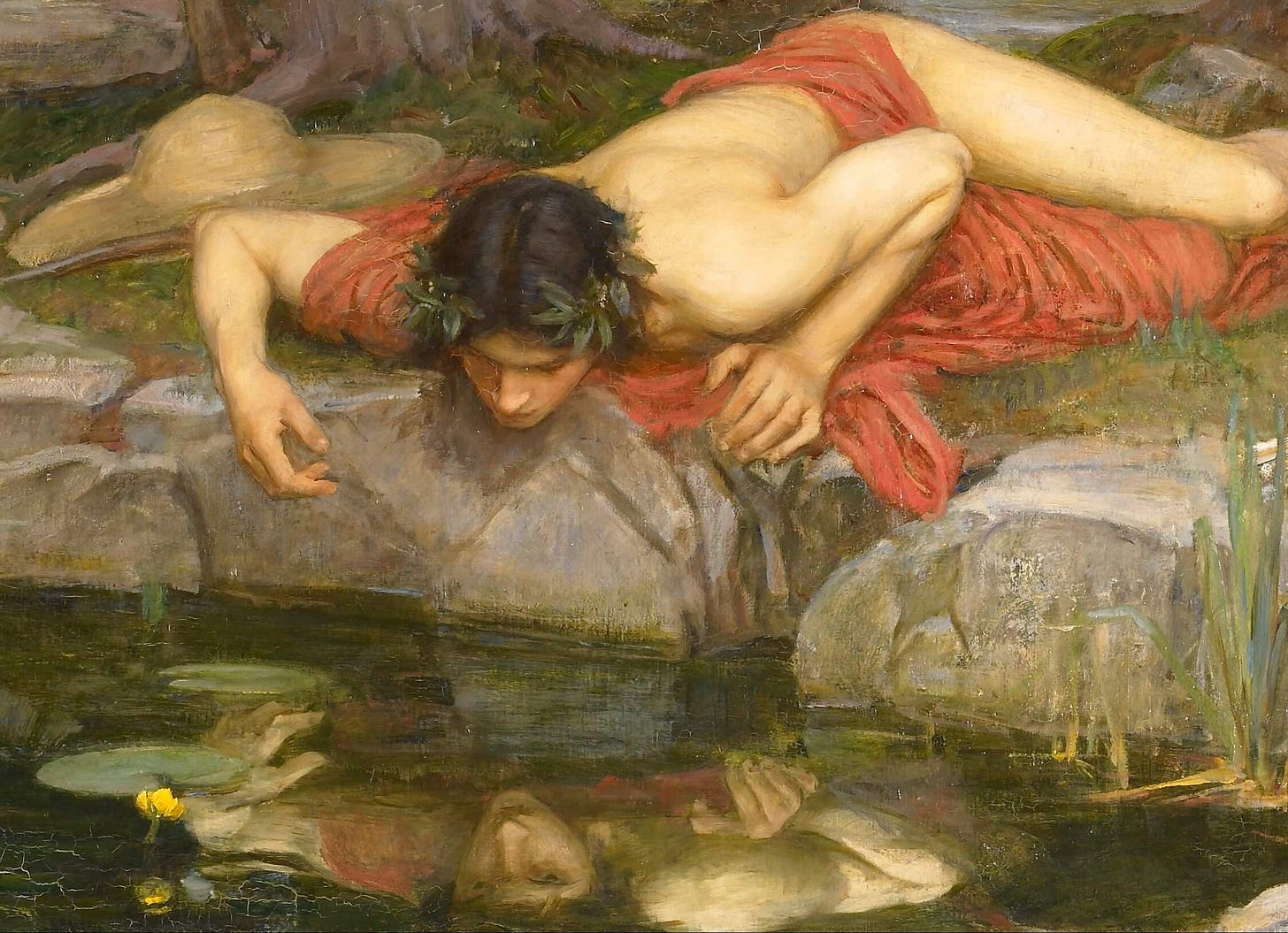 Painting of Narcissus looking at his reflection Painting of Narcissus looking at his reflection