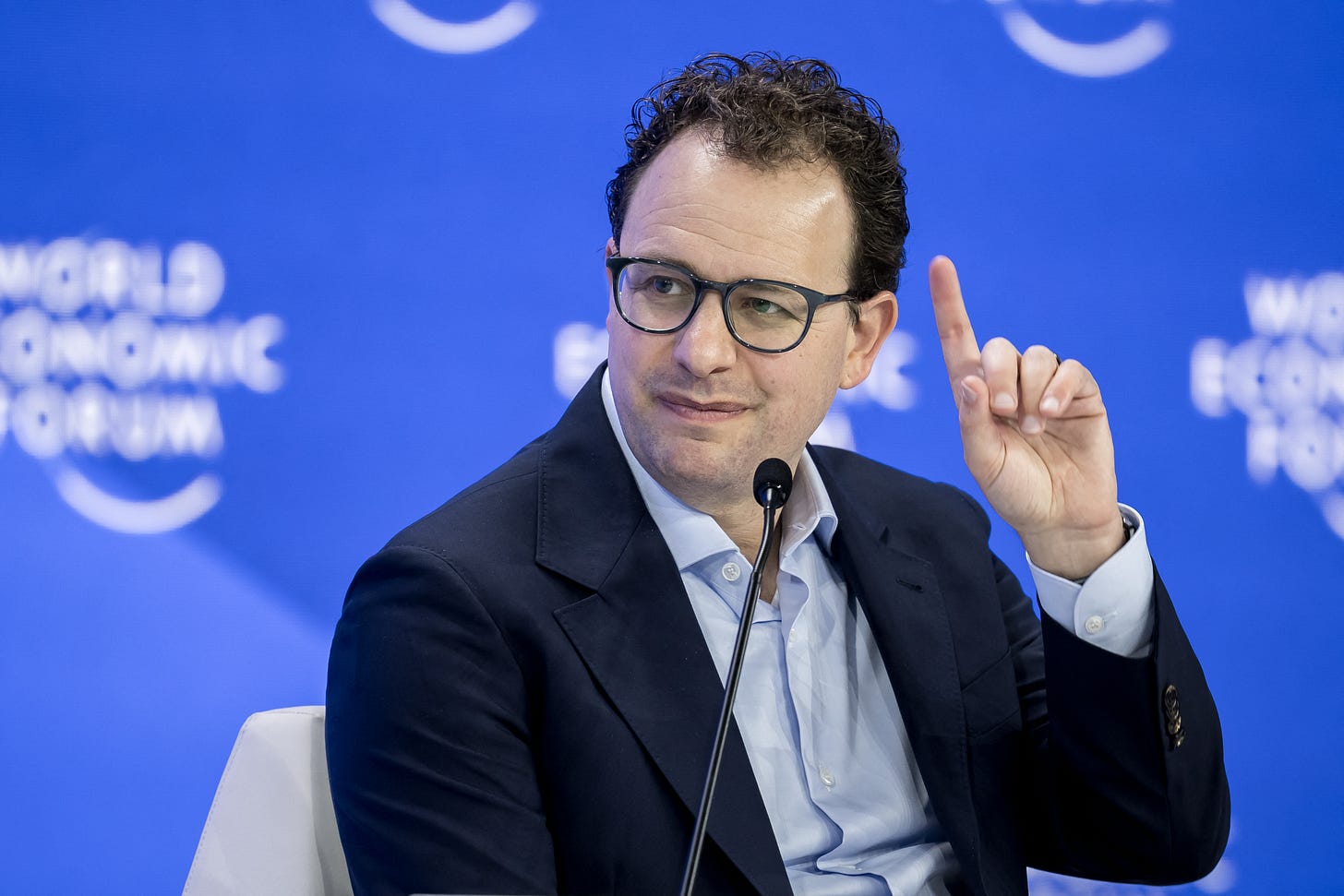 Anthropic CEO Dario Amodei gestures as he addresses the audience as part of a session on AI during the World Economic Forum (WEF) annual meeting in Davos on January 23, 2025. (Photo by FABRICE COFFRINI / AFP) (Photo by FABRICE COFFRINI/AFP via Getty Images)