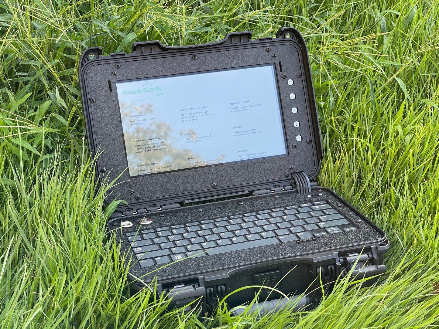 Anywhere Computer for Information Deserts (A.C.I.D) V2 Archive Laptop Apocalypse No Internet Doomsday Device Rugged Off Grid Untraceable - Avant - Garde Labs