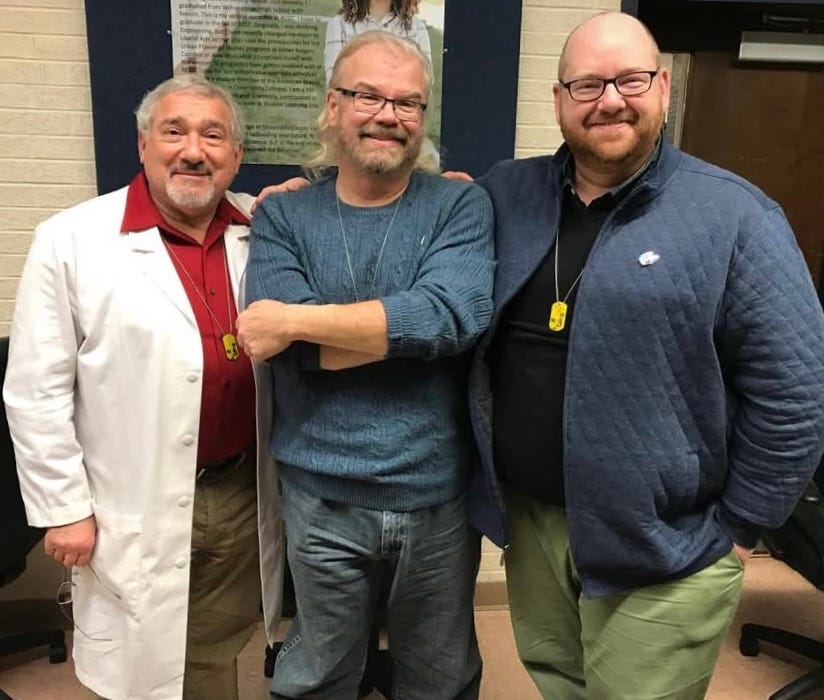 A photograph of Pokémon voice actors Stuart Zagnit, James Carter Cathcart, and Jamie McGonnigal (Photograph provided by Stuart)