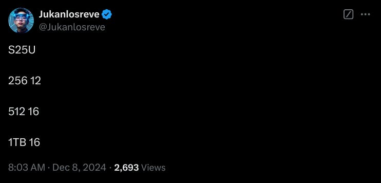 Leaked hardware information from @Jukanlosreveon on X.