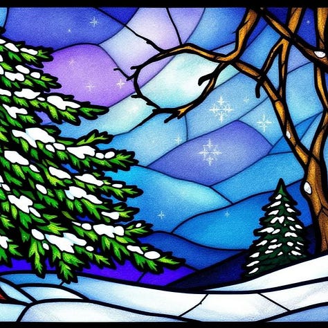 Stained glass winter scenes by FLUX, GPT-4o, Ideogram, Imagen, Reve, Seedream