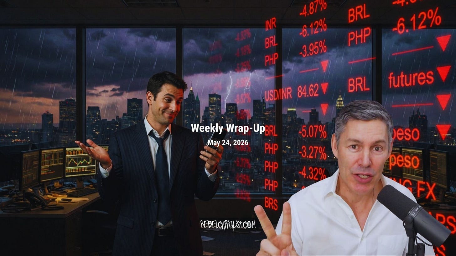 Weekly financial market wrap-up showing declining stock prices and two business presenters discussing trends Weekly financial market wrap-up showing declining stock prices and two business presenters discussing trends