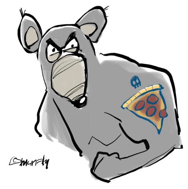 May be a doodle of rat and pizza