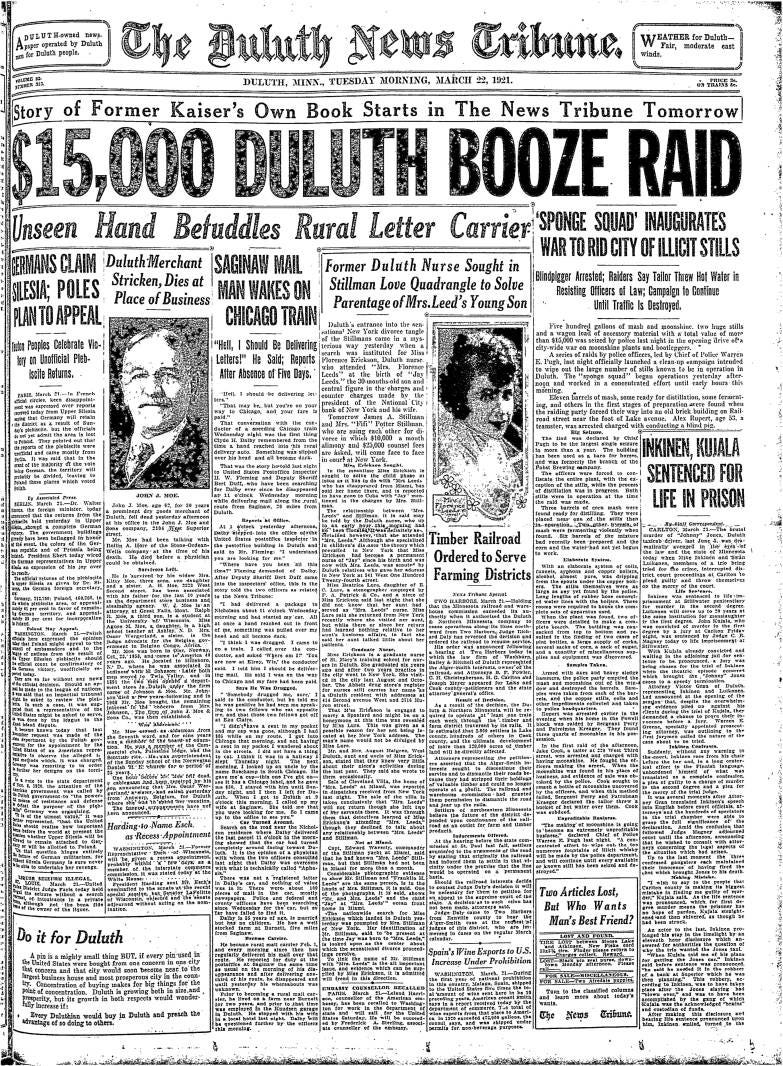 Moonshine poured across Canadian border during Prohibition, overwhelming  authorities in the Northland