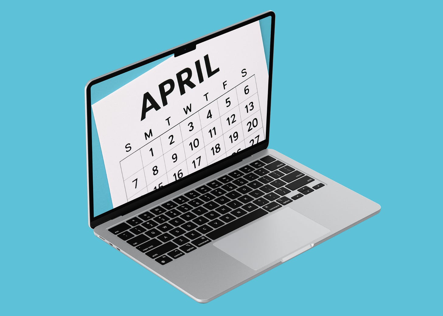 The month of April on a calendar, displaying on a laptop screen.