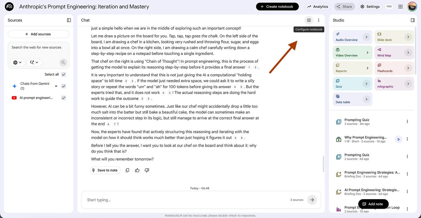 NotebookLM chat Configure step for the analogy prompt drawn from a field you know NotebookLM chat Configure step for the analogy prompt drawn from a field you know