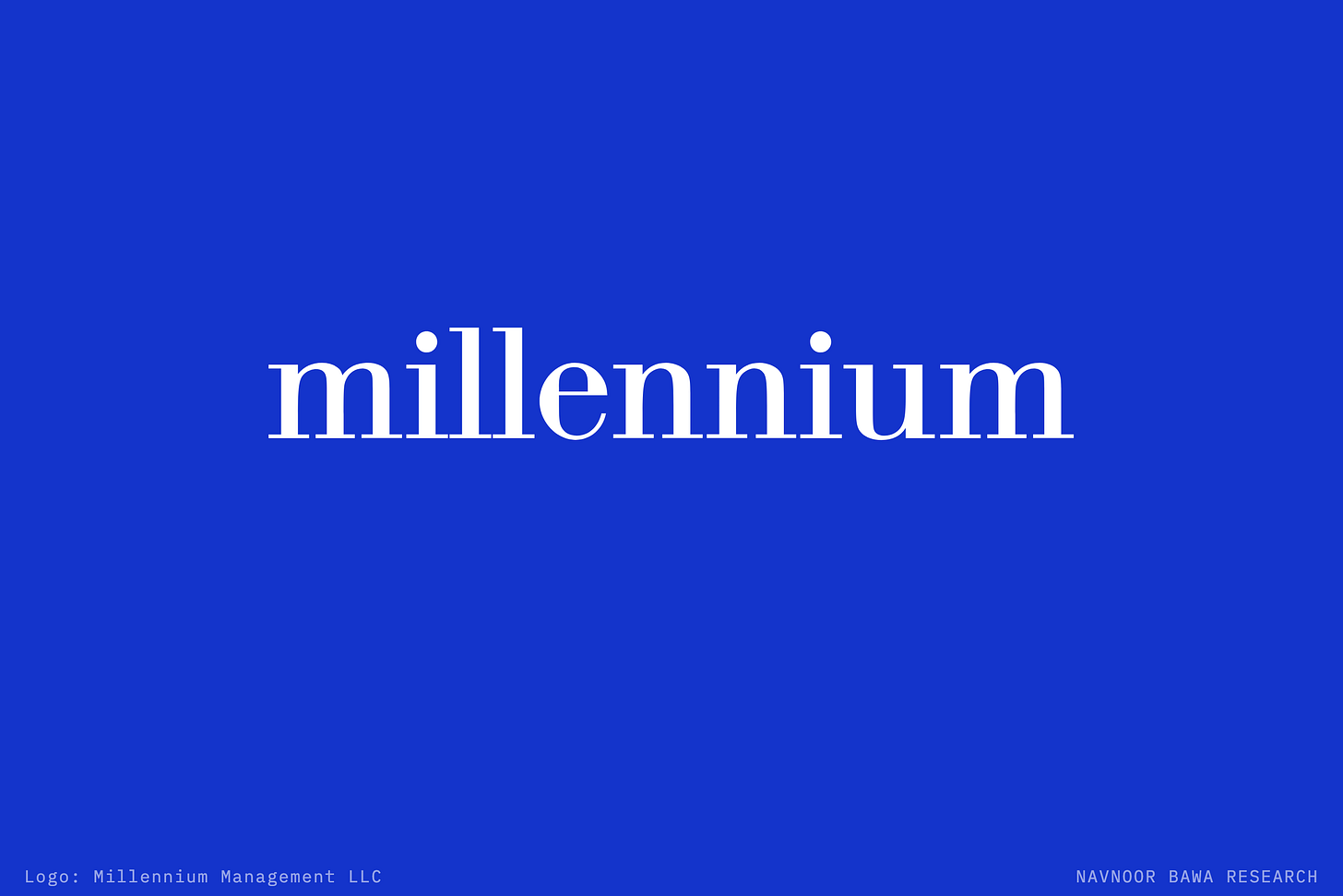 Millennium Management's wordmark on its brand blue Millennium Management's wordmark on its brand blue