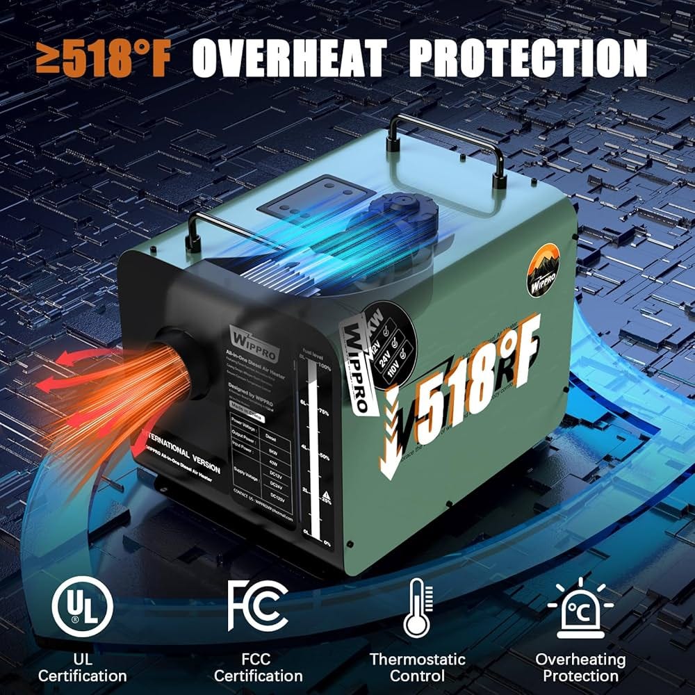 This is a portable 8KW diesel heater designed for campers, RVs, trucks, boats, and caravans, built to deliver steady warmth in cold conditions without relying on your main engine.