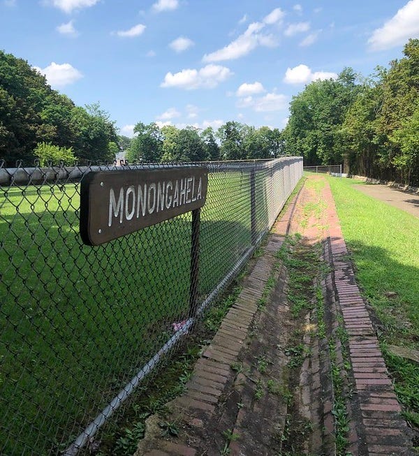 Monongahela sign on the chain link fence.
