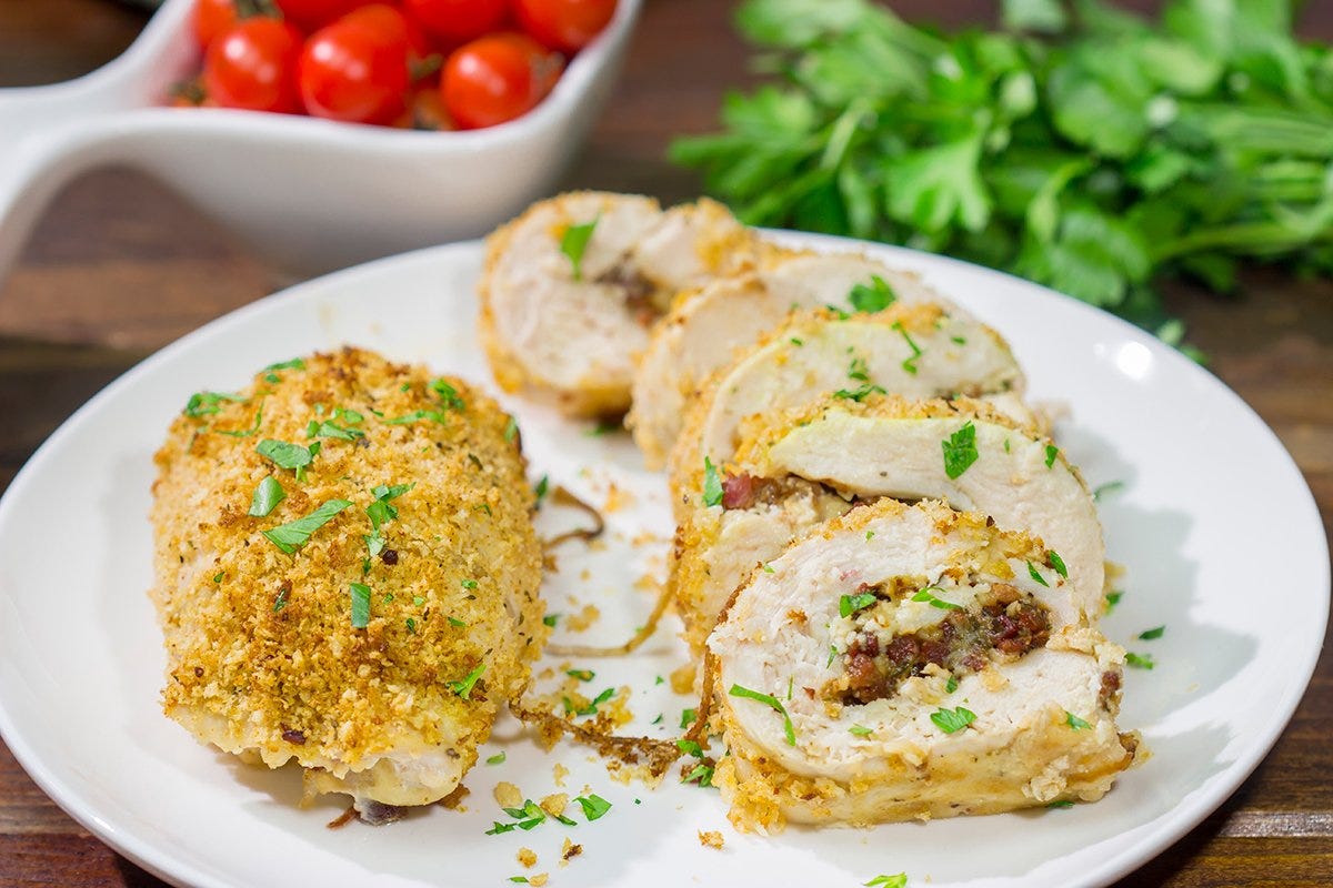These Pancetta Stuffed Chicken Breasts feature flavorful boneless, skinless chicken breasts stuffed with pancetta, cheese and herbs. They're delicious! These Pancetta Stuffed Chicken Breasts feature flavorful boneless, skinless chicken breasts stuffed with pancetta, cheese and herbs. They're delicious!