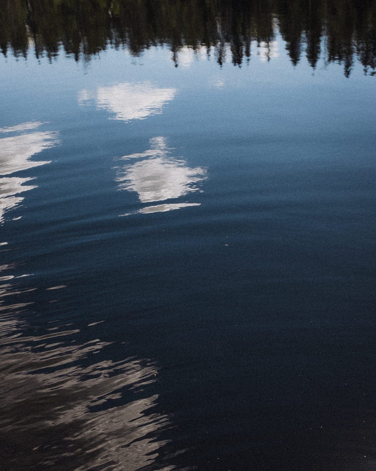 clouds reflecting on the surface of the lake