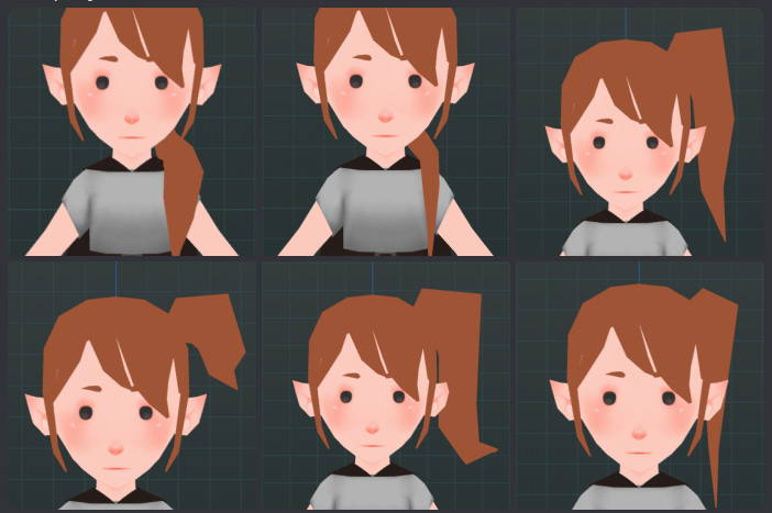 This is an image of a six panel close-up view focusing on feminine har options for the character model. This is an image of a six panel close-up view focusing on feminine har options for the character model.