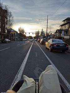 three photos of bike lanes in Portland, OR