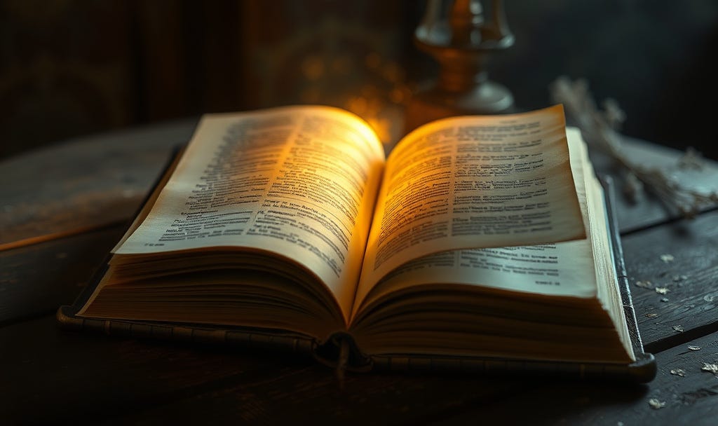 Antique open book with magical golden glow on rustic table → Symbolizes hidden "gold" revealing itself—no fixing needed, just illumination.