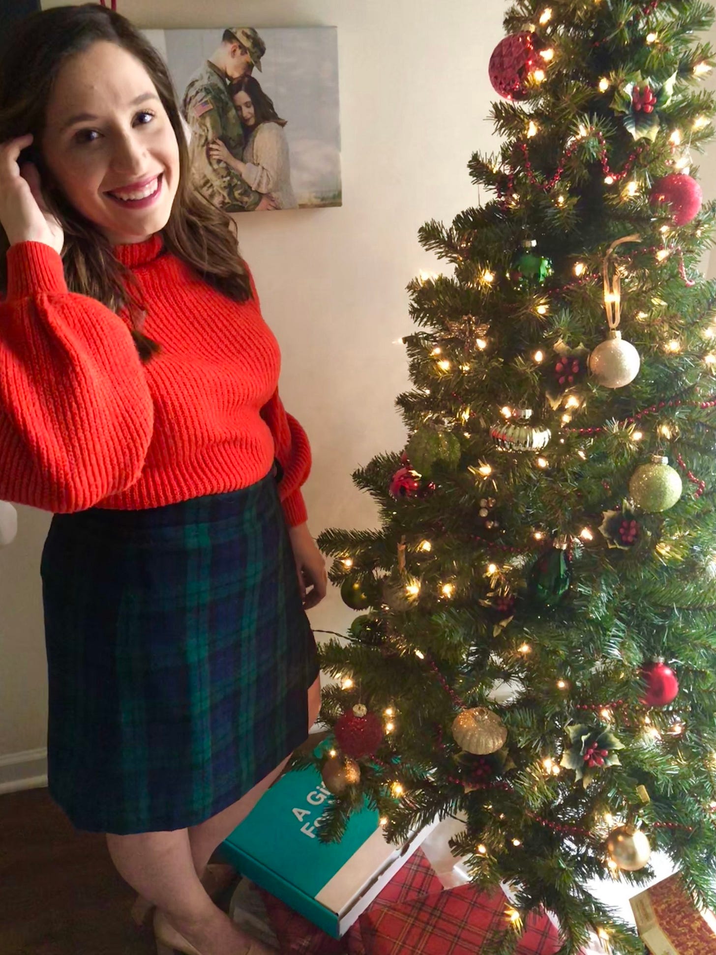 red sweater outfit ideas, plaid skirt outfit ideas, holiday outfit ideas, christmas outfit ideas, instagram outfit ideas, winter outfit ideas