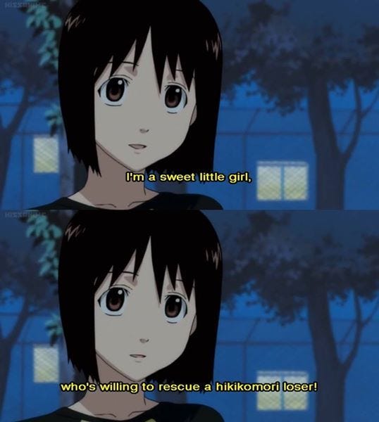 welcome to the NHK screencaps: "i'm a sweet little girl who's willing to rescue a hikikomori loser" welcome to the NHK screencaps: "i'm a sweet little girl who's willing to rescue a hikikomori loser"