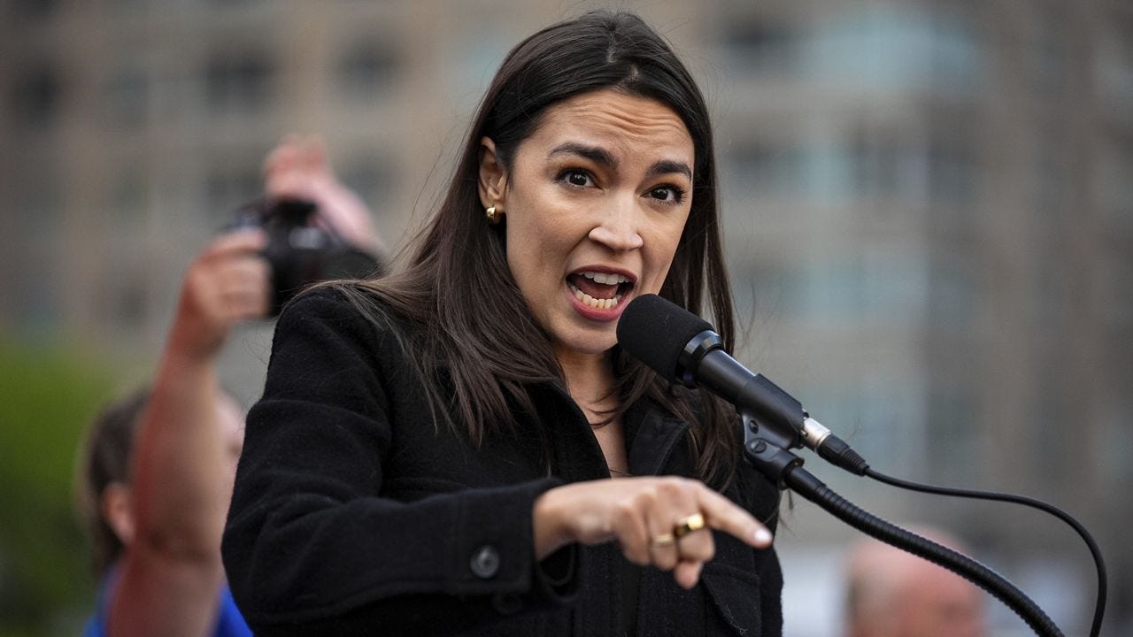 Rep. Alexandria Ocasio-Cortez (D-N.Y.) speaks at the NYCLU's May Day rally for worker's and immigrants rights at Foley Square, Thursday, May 1, 2025, in New York. (AP Photo/Angelina Katsanis) Rep. Alexandria Ocasio-Cortez (D-N.Y.) speaks at the NYCLU's May Day rally for worker's and immigrants rights at Foley Square, Thursday, May 1, 2025, in New York. (AP Photo/Angelina Katsanis)