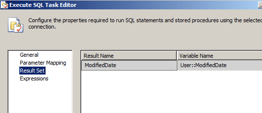 Result Set SSIS Execute SQL Task Result Set SSIS Execute SQL Task