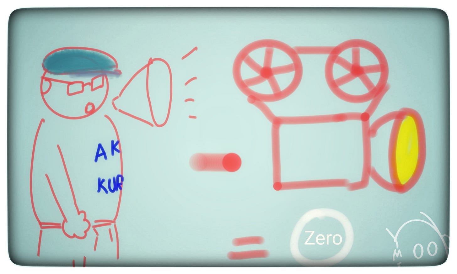 A Drawing depicting Director Akira Kurosawa saying that his life minus movies equals Zero