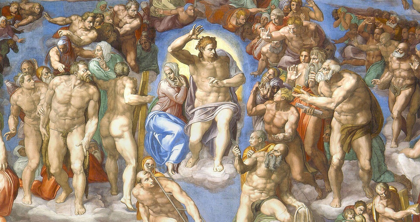 Michelangelo, The Last Judgment, detail of Christ the Judge, 1541. Sistine Chapel, Vatican.
