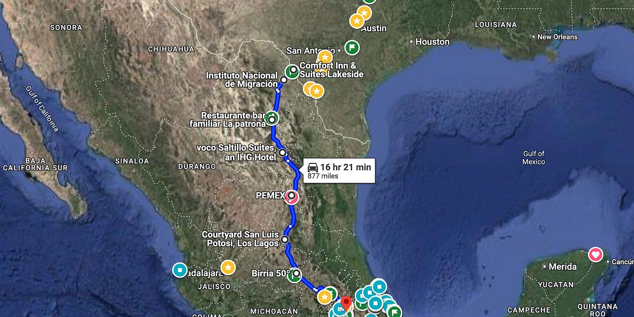 Driving across border & into central Mexico