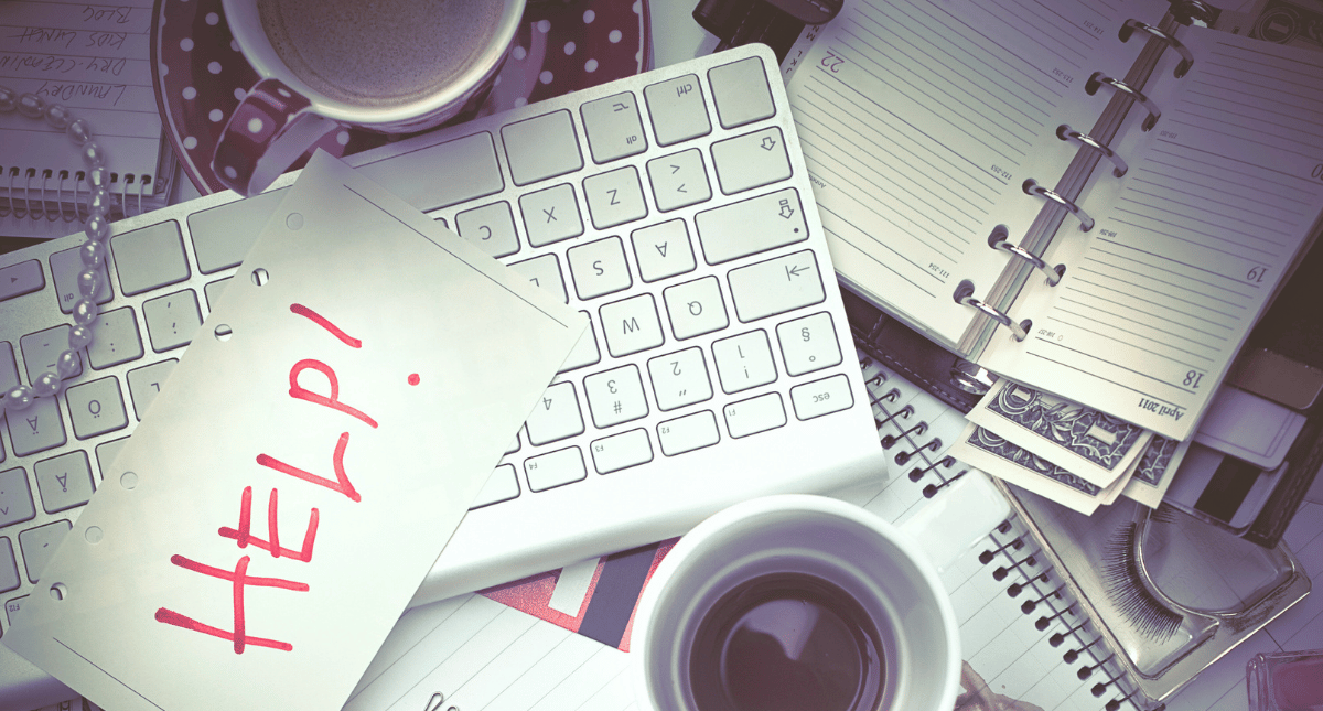 Messy desk crying for help