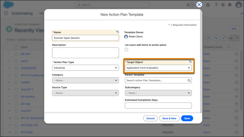 New Action Plan Template window. New Action Plan Template window.