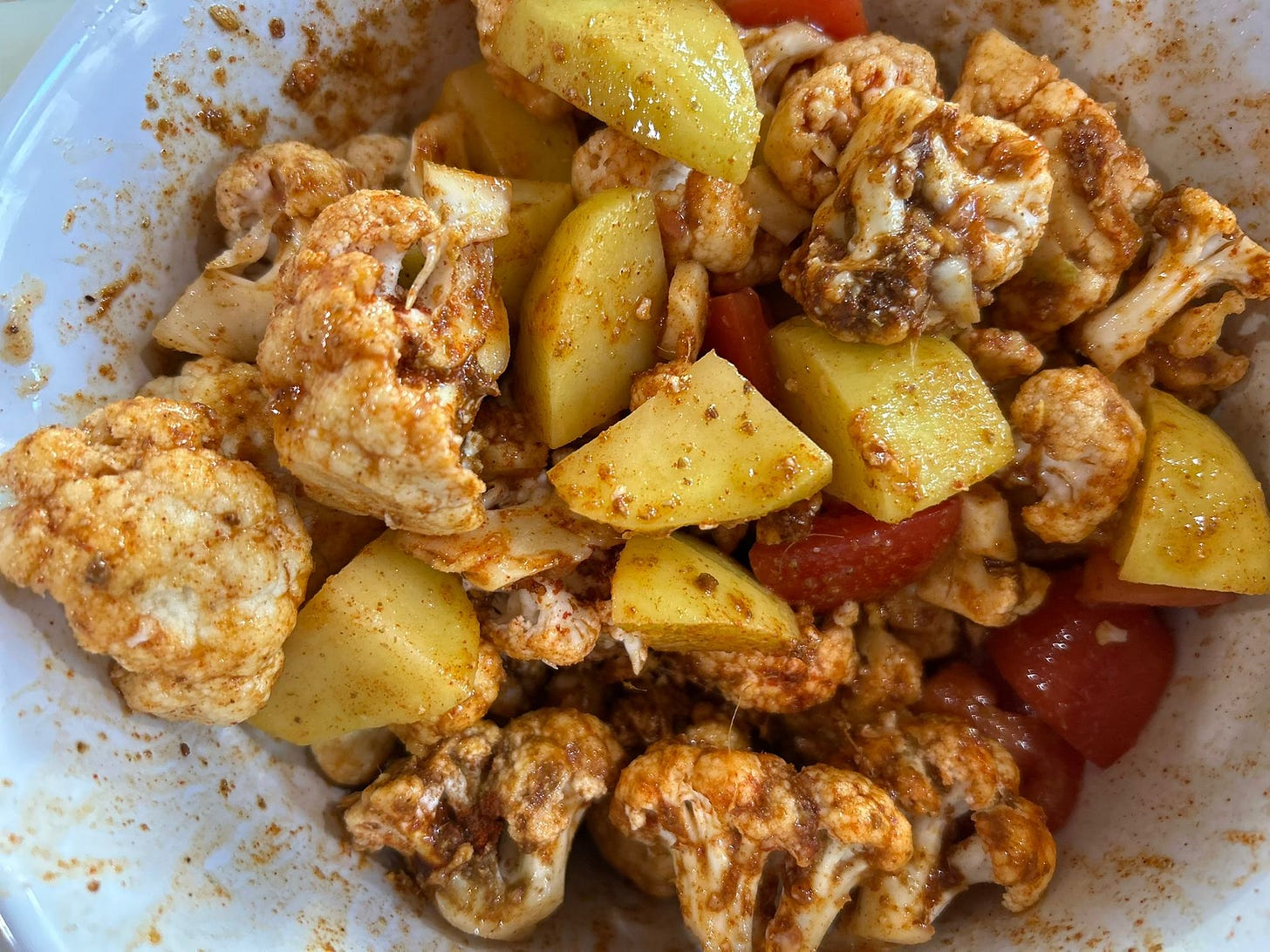 Marinated vegetables for Aloo Gobi