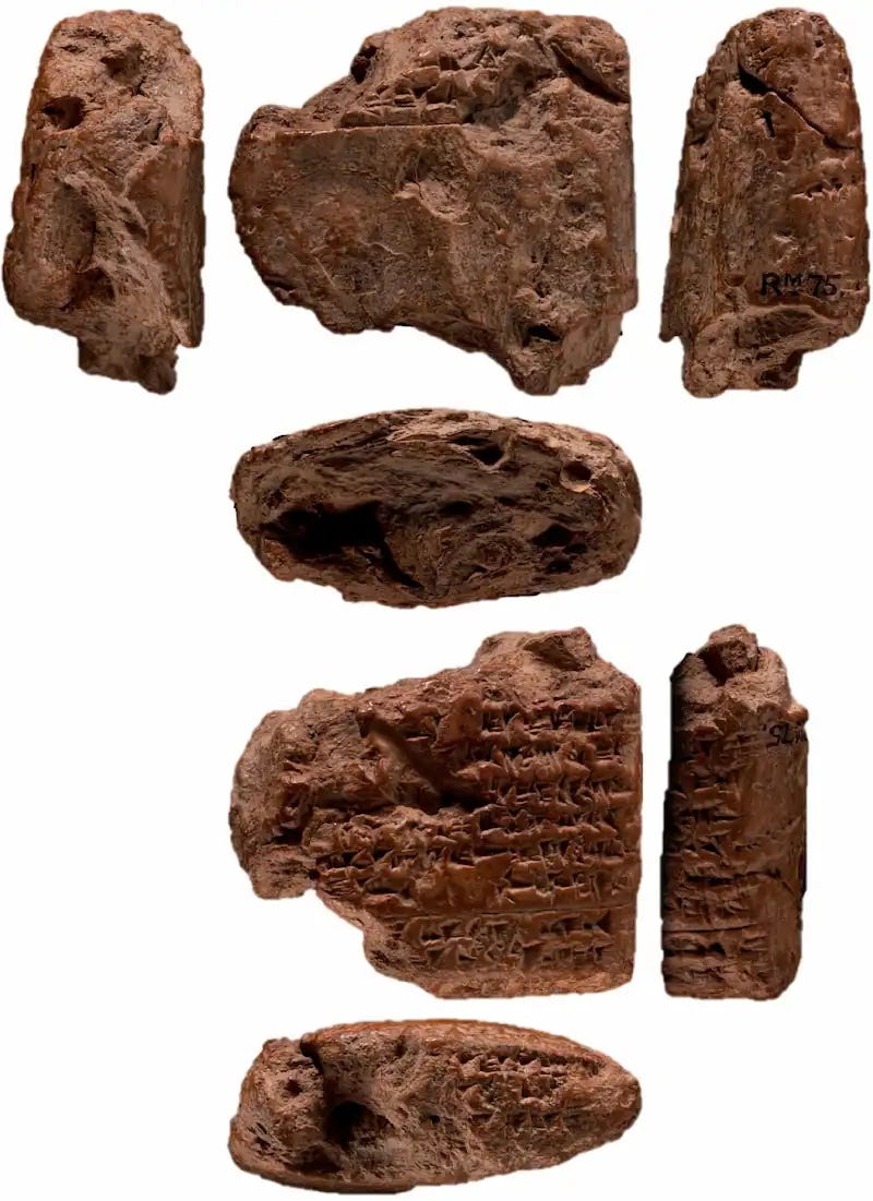 Another view of tablet Rm 75, which mentions the newly identified Assyrian king Tiglath-pileser. Credit: Trustees of the British Museum. Another view of tablet Rm 75, which mentions the newly identified Assyrian king Tiglath-pileser. Credit: Trustees of the British Museum.