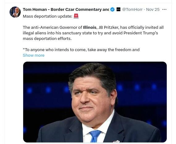 x.com post by incoming "Border Czar" Tom Homan x.com post by incoming "Border Czar" Tom Homan