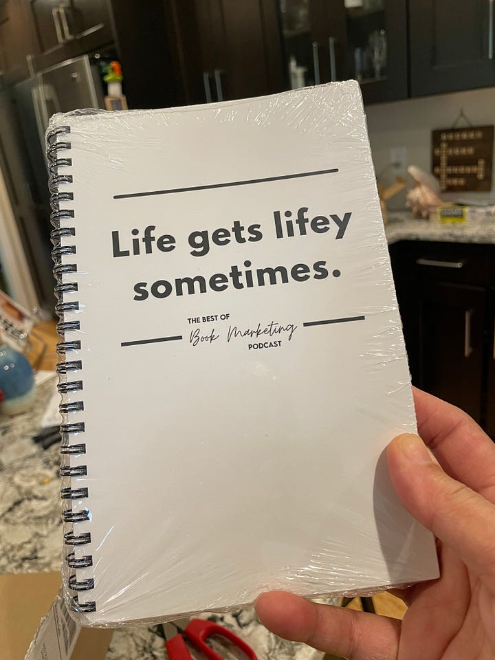 The Best of Book Marketing Podcast mug and notebook