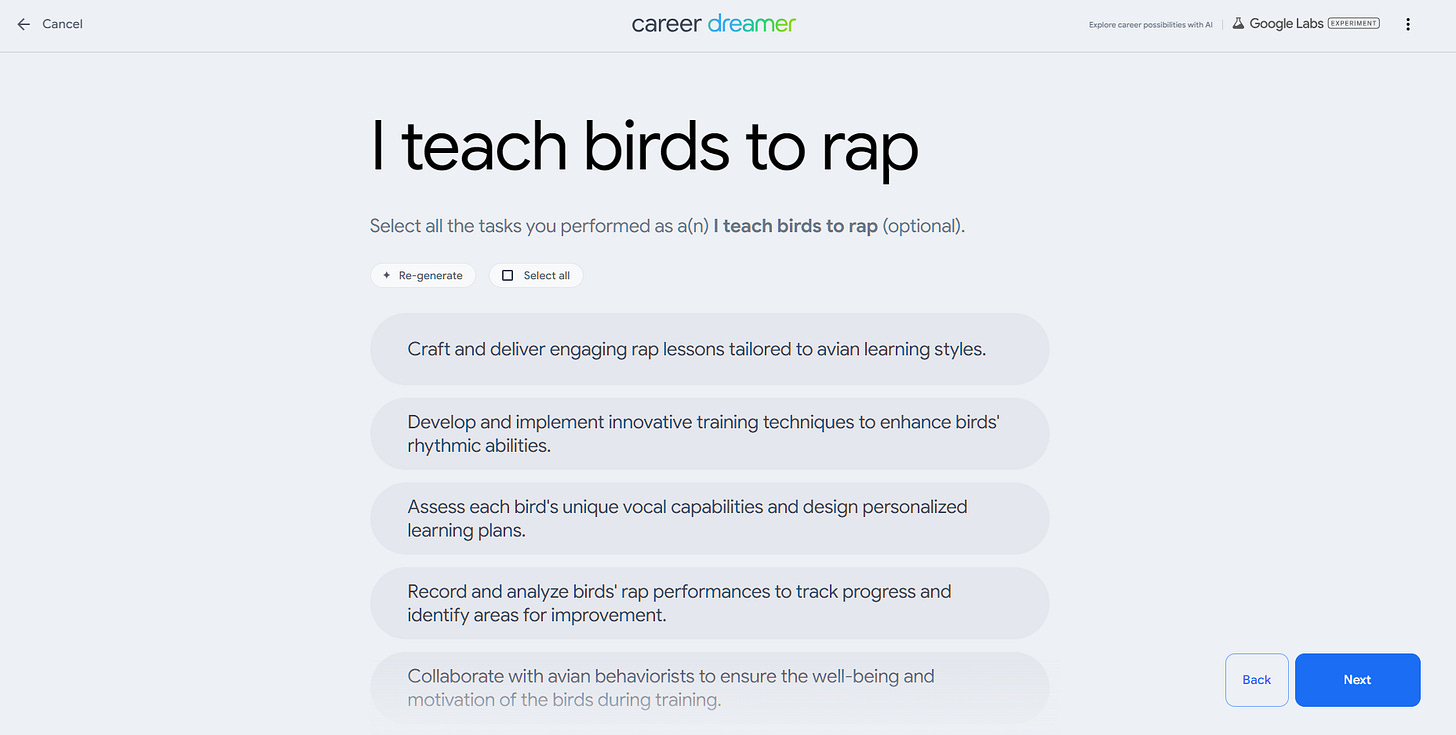 Career Dreamer for someone who teaches birds to rap
