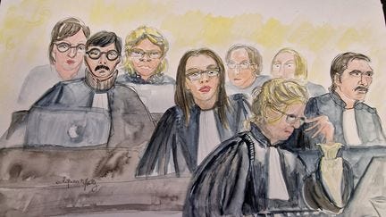 Lawyers for the civil parties, at the trial of Joël Le Scouarnec in Vannes, in front of the criminal court of Morbihan, on February 28, 2025. (ELISABETH DE POURQUERY / FRANCE TÉLÉVISIONS)