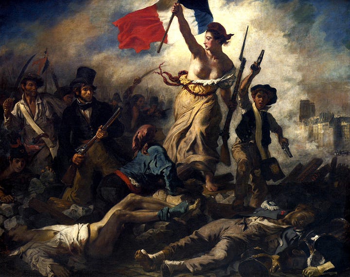 Links: Ossip Zadkine & rechts: La liberté guidant le peuple door Eugène Delacroix.