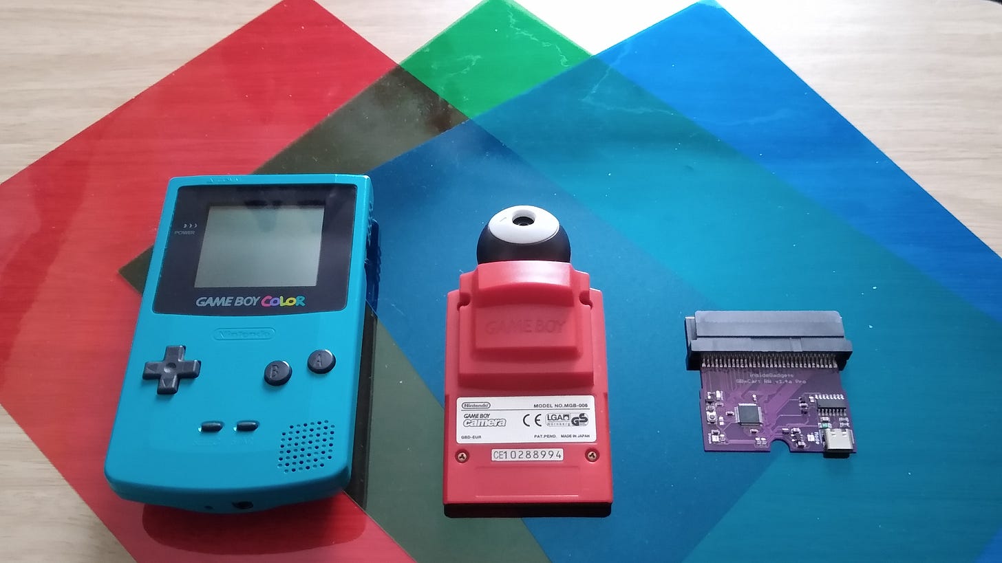 Equipment used: My Game Boy Color, Game Boy Camera, and a GBxCart device (Photo credit: Johto Times) Equipment used: My Game Boy Color, Game Boy Camera, and a GBxCart device (Photo credit: Johto Times)