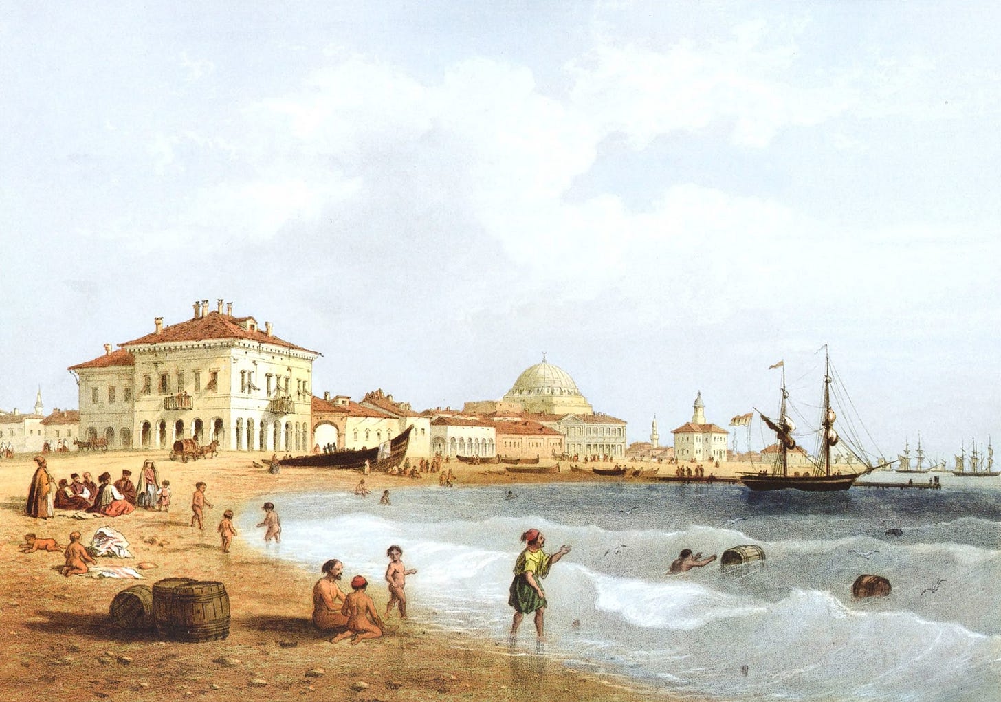 Кезлев (Євпаторія), Карло Боссолі, 1856 рік. У часи ханату - Ґьозлеве, найбільший порт країни. Кезлев (Євпаторія), Карло Боссолі, 1856 рік. У часи ханату - Ґьозлеве, найбільший порт країни.