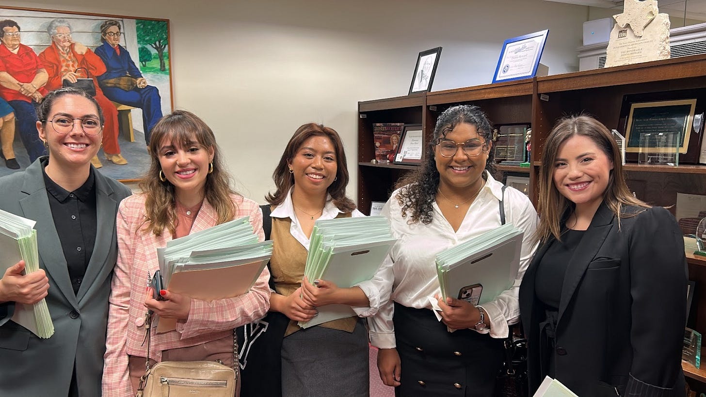 Deeds Not Words staff and interns at the Capitol for the first day of the 88th Texas Legislative Session in 2023. Deeds Not Words staff and interns at the Capitol for the first day of the 88th Texas Legislative Session in 2023.