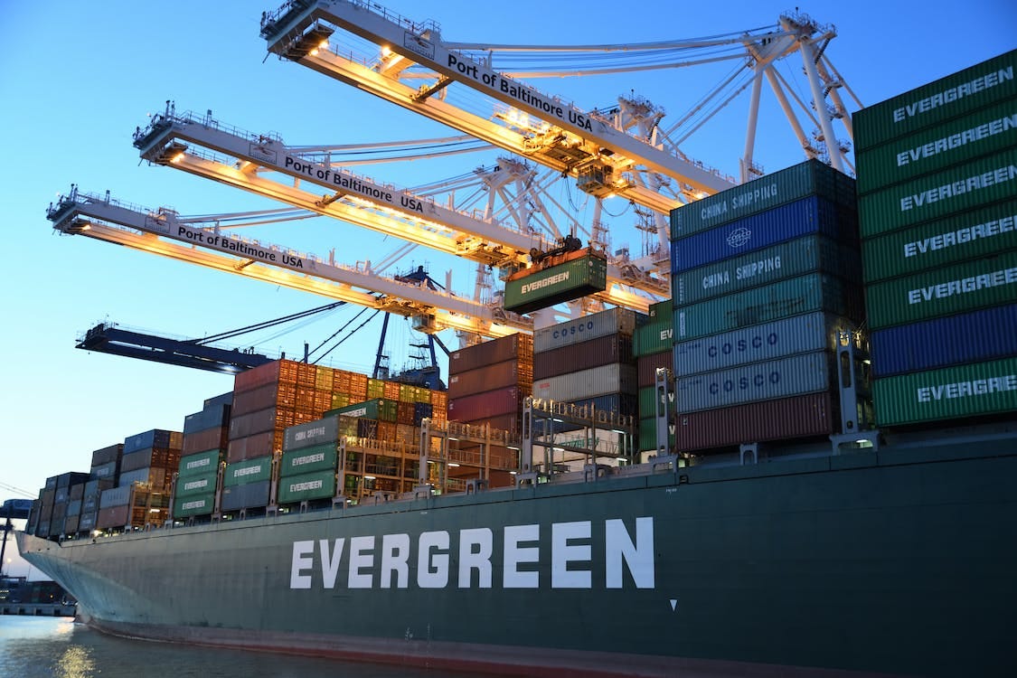 Free Green and Gray Evergreen Cargo Ship Stock Photo Free Green and Gray Evergreen Cargo Ship Stock Photo