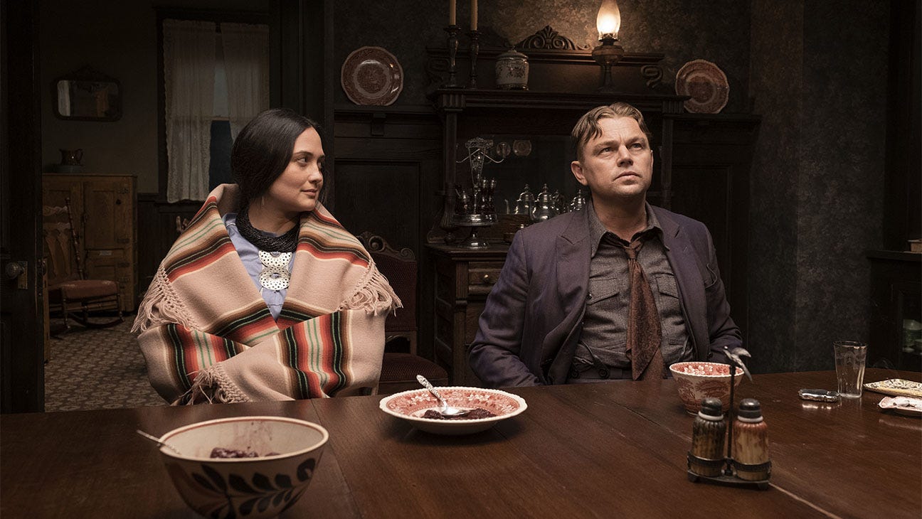 Lily Gladstone and Leonardo DiCaprio in Killers of the Flower Moon.