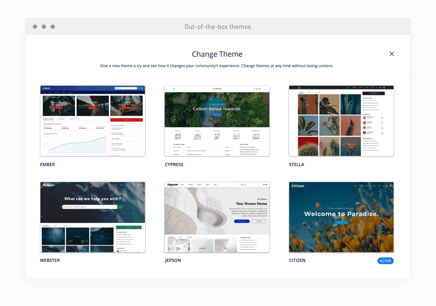 Out-of-the-box templates screenshot