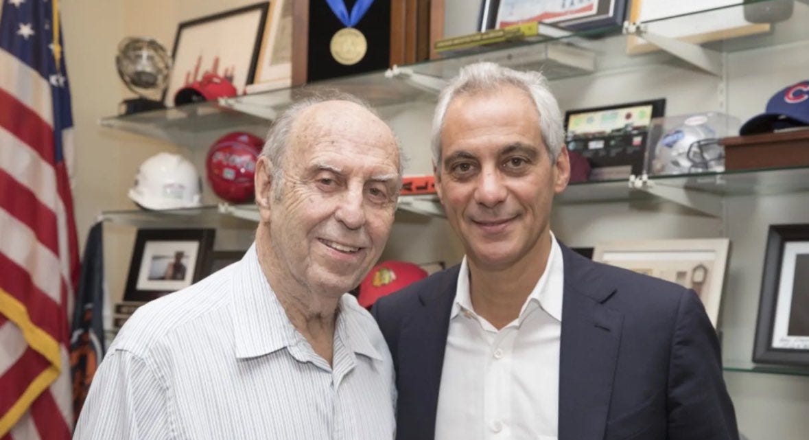 Rahm Emanuel stands beside his father, Dr. Benjamin Emanuel — former Irgun operative. From underground militancy to White House strategy, the lineage is not symbolic. It is structural.